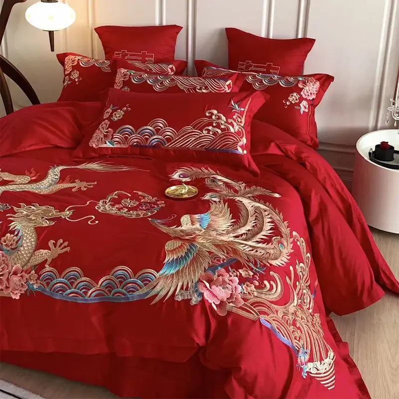 Red Gold Phoenix Bedding