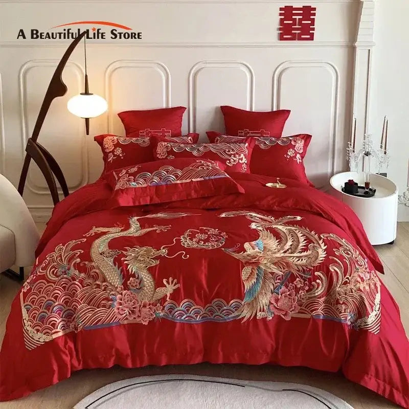 Red Gold Phoenix Bedding