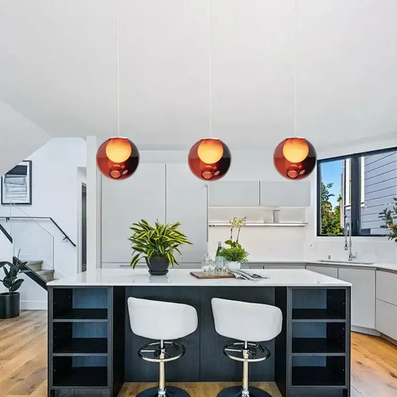 Amber Glass Sphere Dimmable Pendant Light