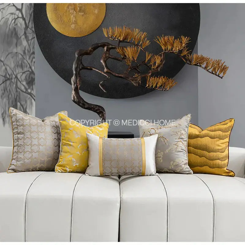 Beige Gold Geometric Pillow Cover