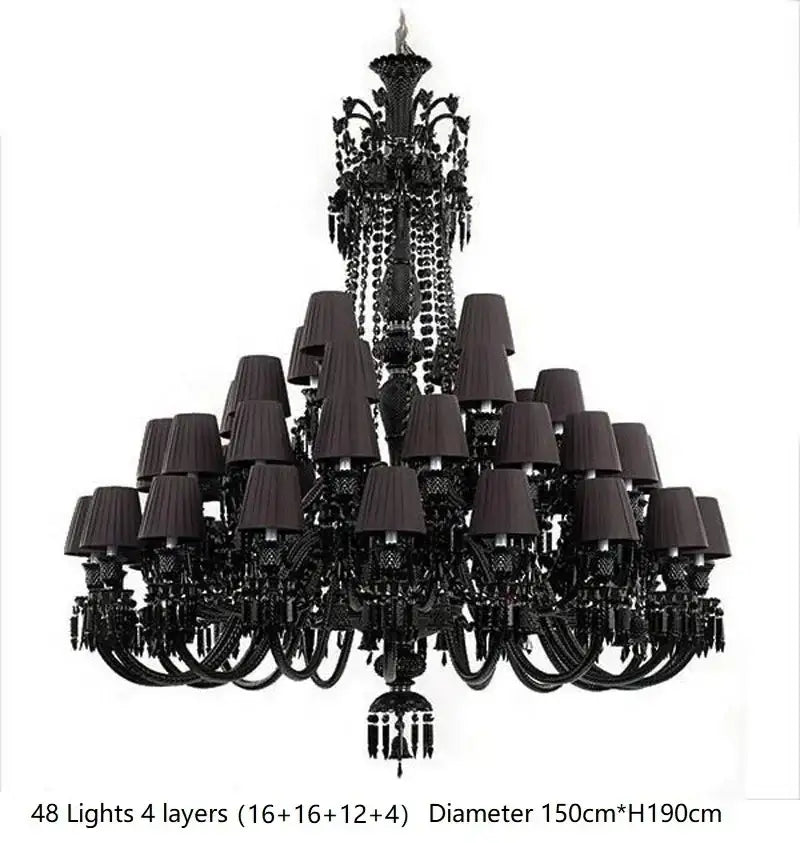 Black Crystal Candle Chandelier 18-Arm 4-Layer