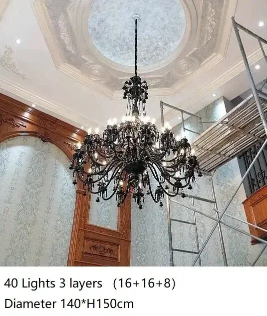 Black Crystal Candle Chandelier 18-Arm 4-Layer