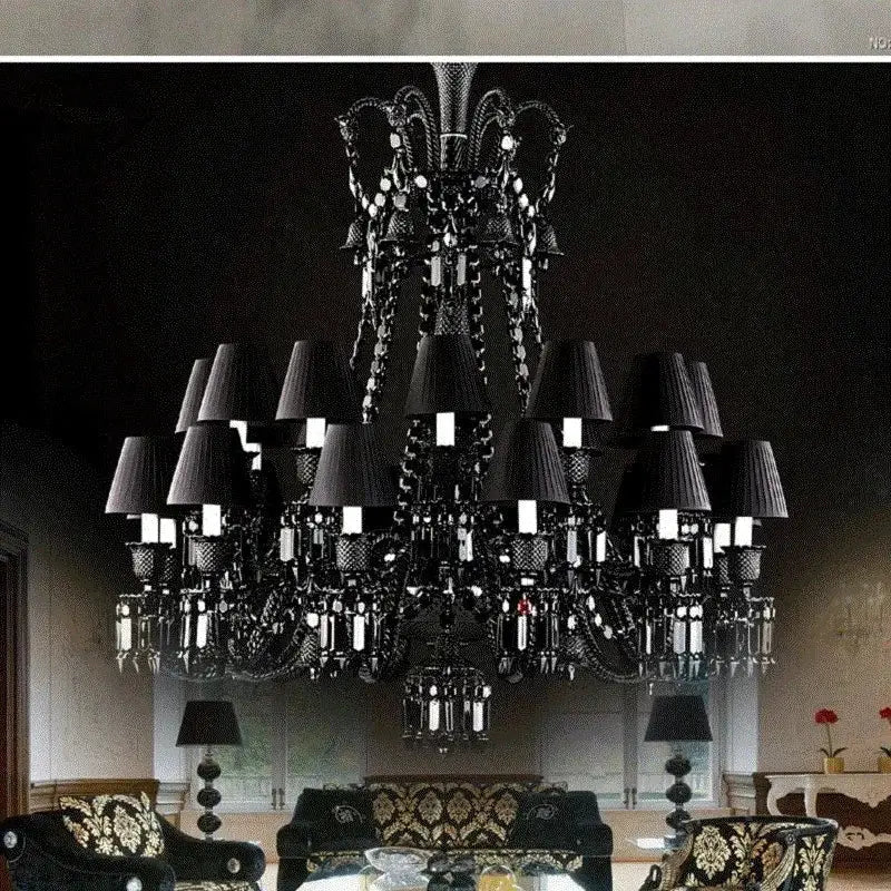 Black Crystal Candle Chandelier 18-Arm 4-Layer
