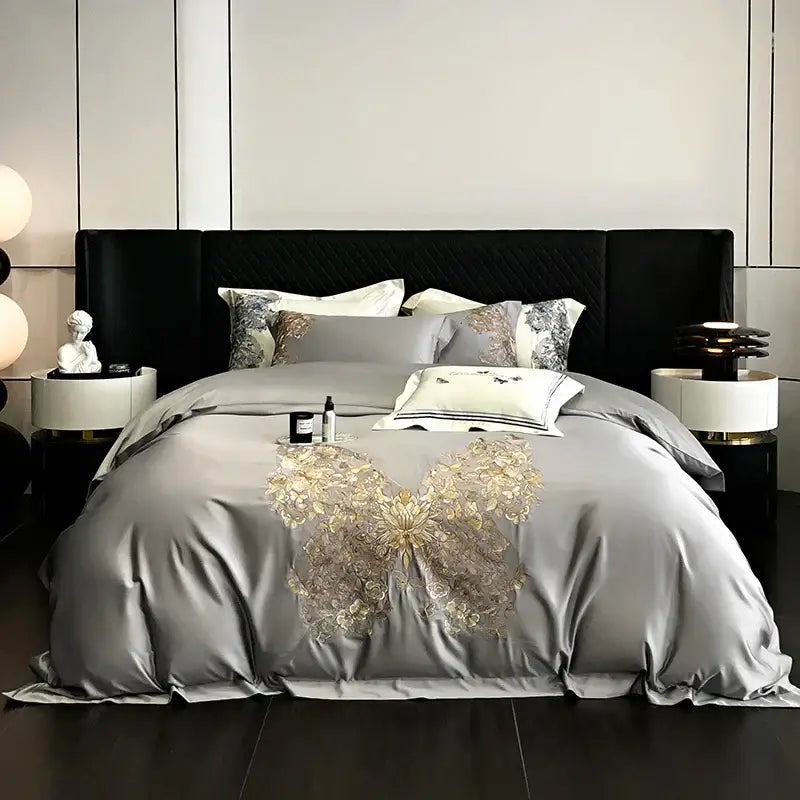 Blue Butterfly Embroidered Bedding Set Queen
