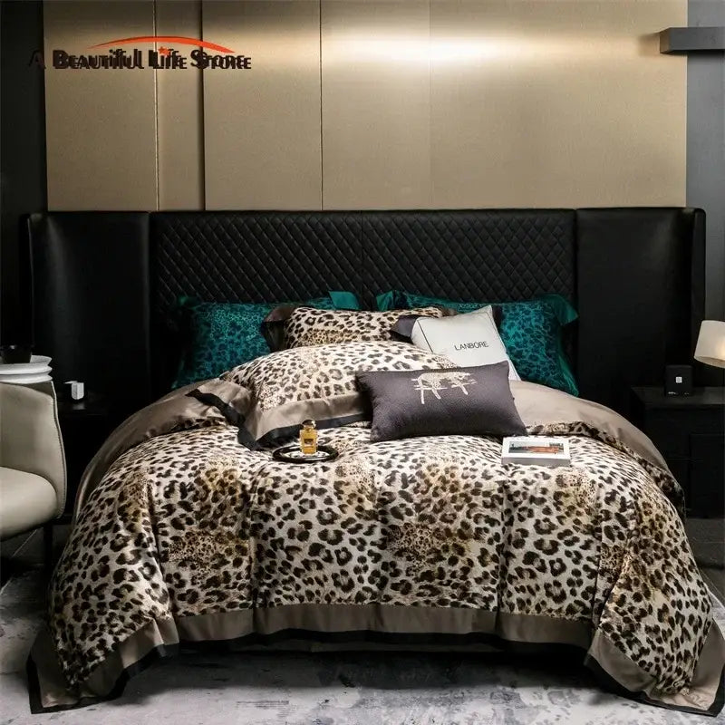 Beige Leopard Cotton Bedding