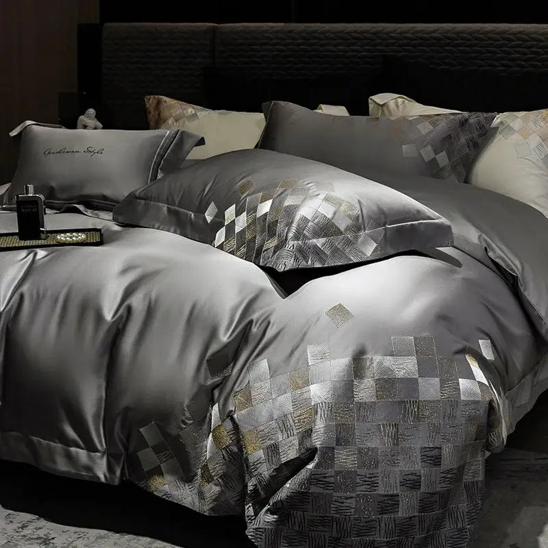 Grey Embroidery Cotton Bedding