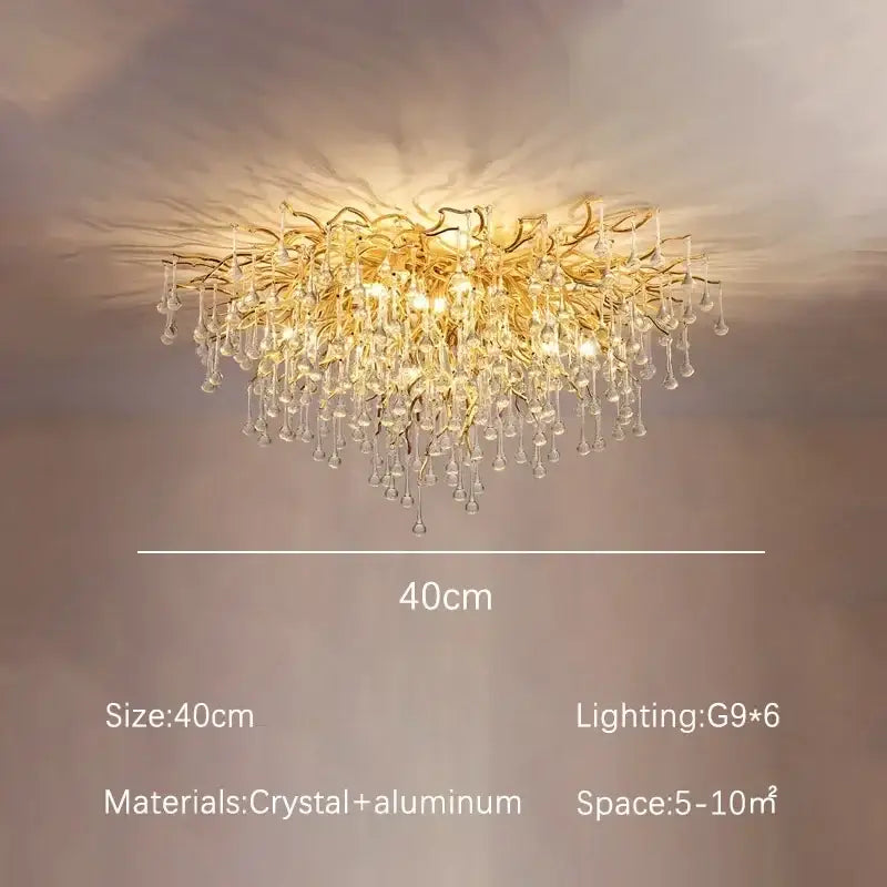 Gold Crystal Branch Chandelier Round or Long Shape
