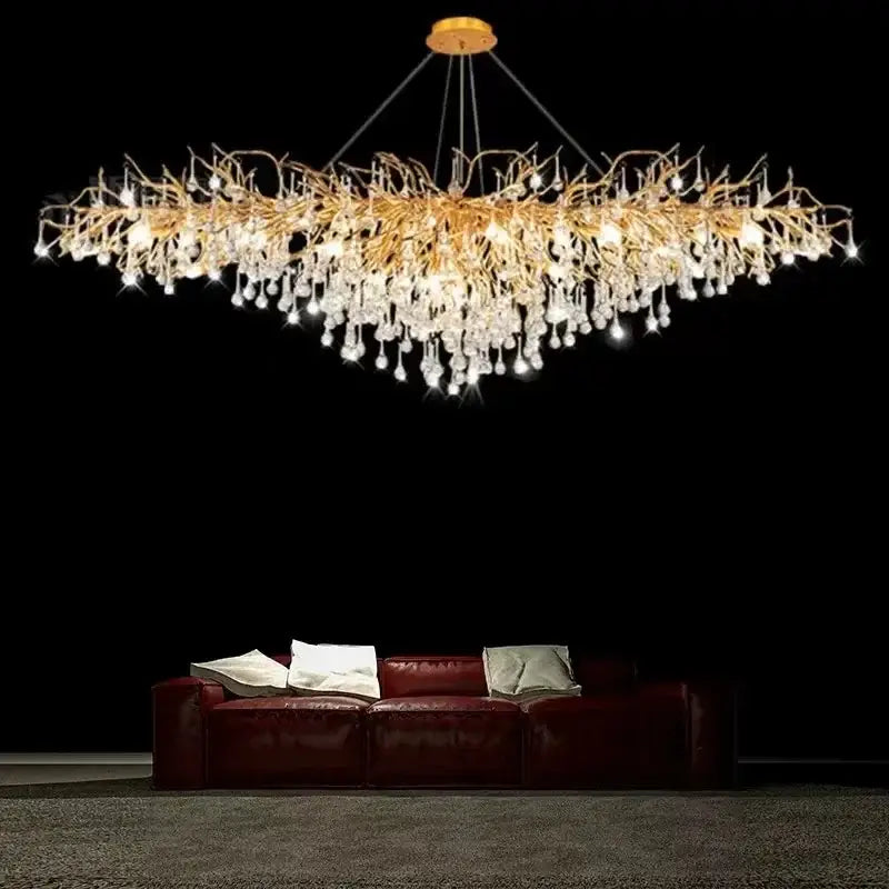 Gold Crystal Branch Chandelier Round or Long Shape