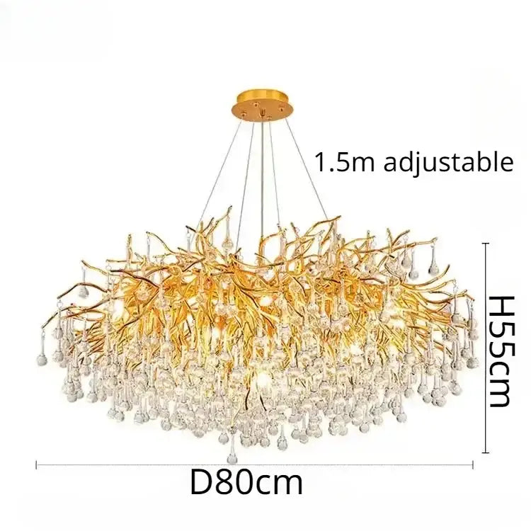 Gold Crystal Branch Chandelier Round or Long Shape