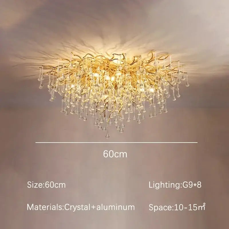 Gold Crystal Branch Chandelier Round or Long Shape