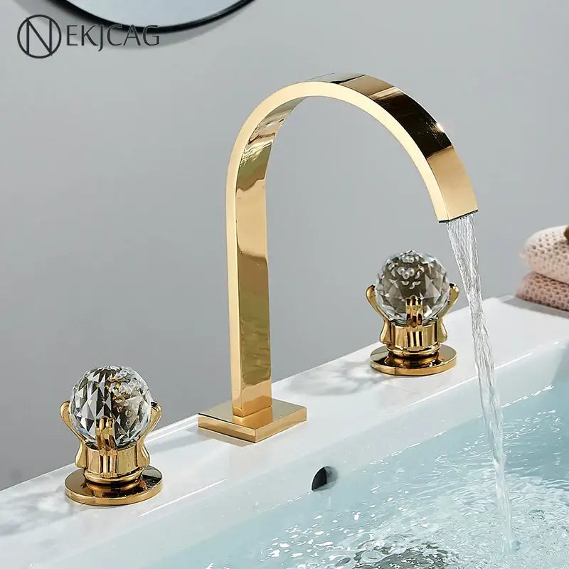 Gold Crystal Basin Faucet Arched Spout Design