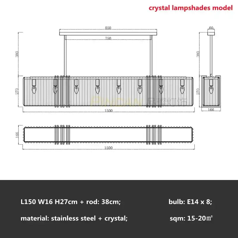 Gold Rectangular Crystal Shade Pendant Light