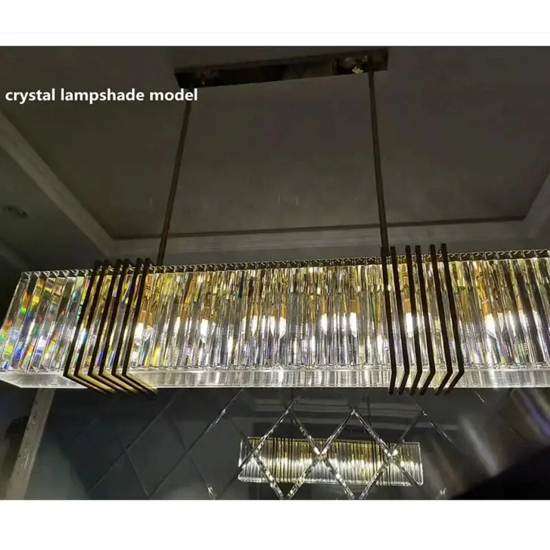 Gold Rectangular Crystal Shade Pendant Light