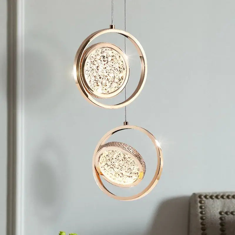 Gold Crystal Ring 3-Light Pendant