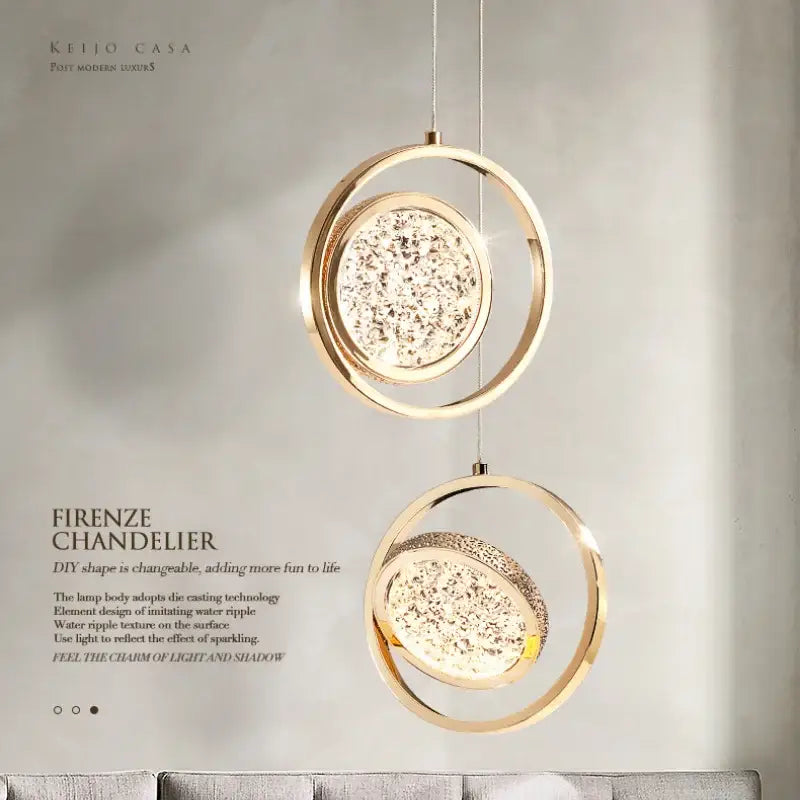 Gold Crystal Ring 3-Light Pendant
