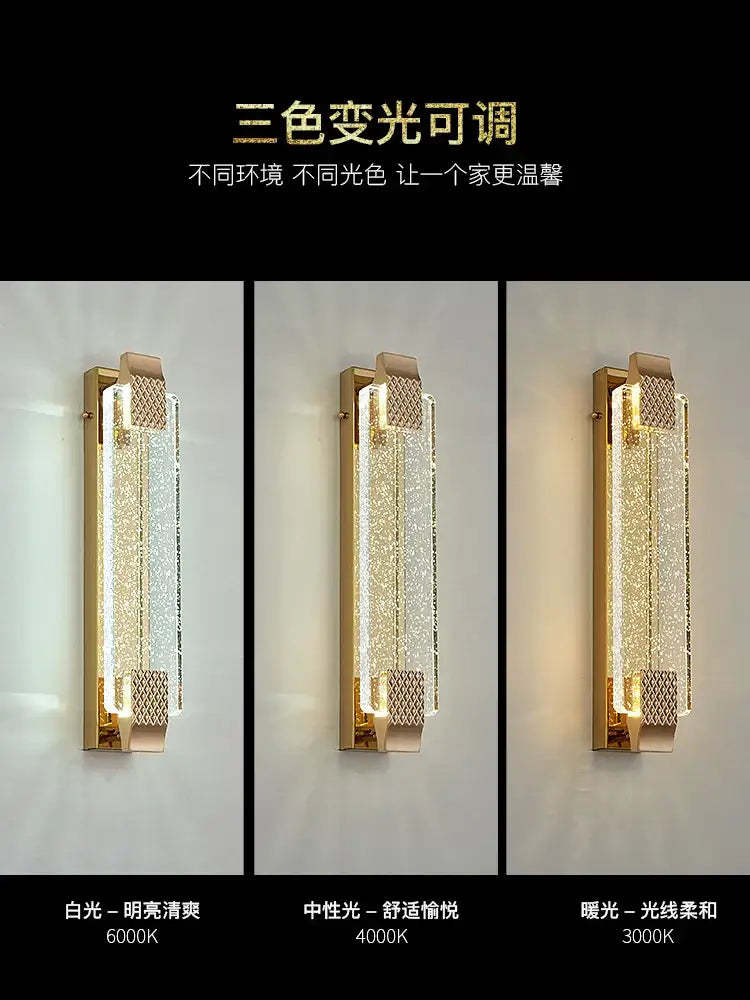 Gold Crystal Wall Lamp 80x10cm Changeable Color