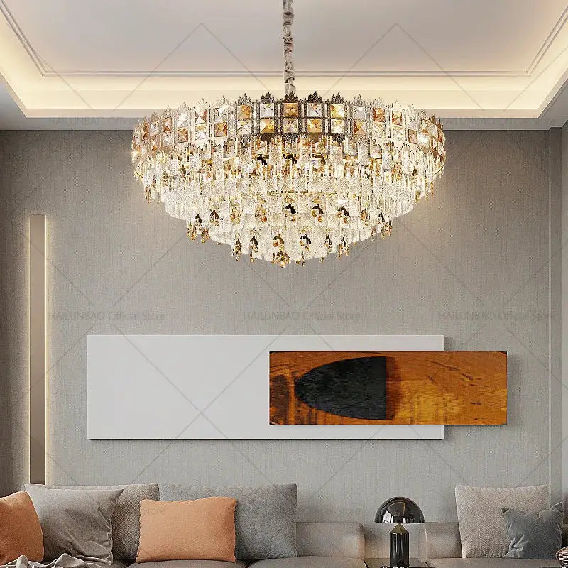 Gold Crystal Living Linear Chandelier