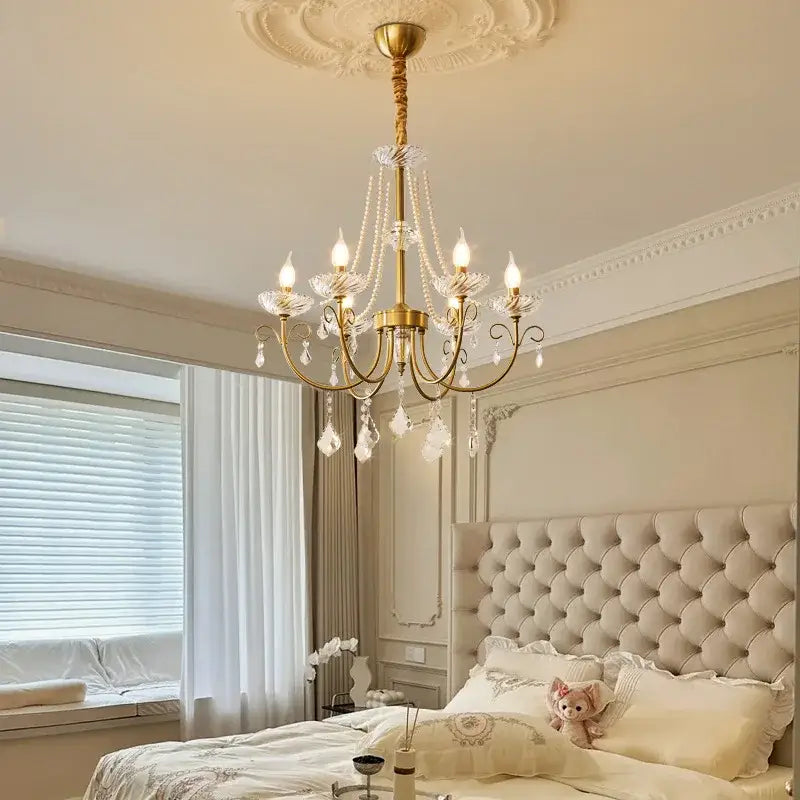 Gold Crystal Pendant Light 8-Light D78cm