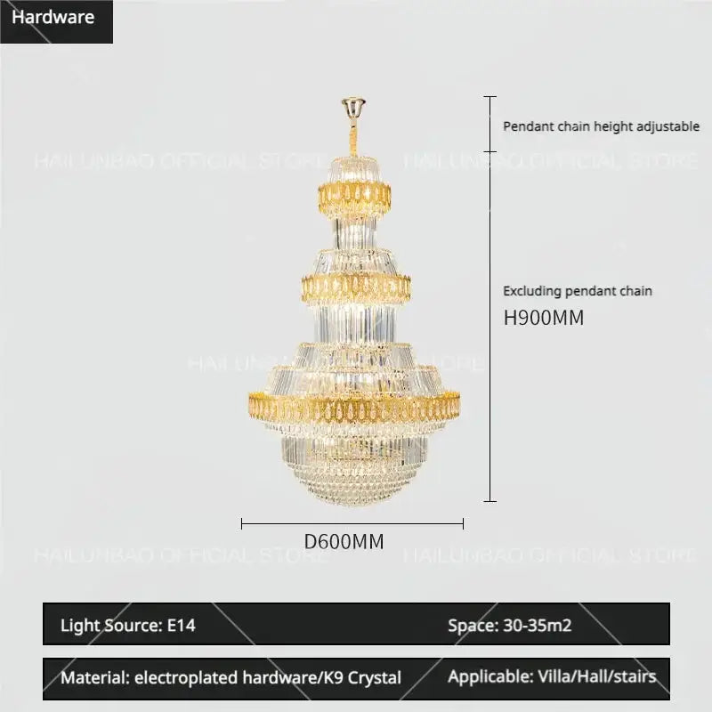 Gold Crystal Living Chandelier XL High-Ceiling