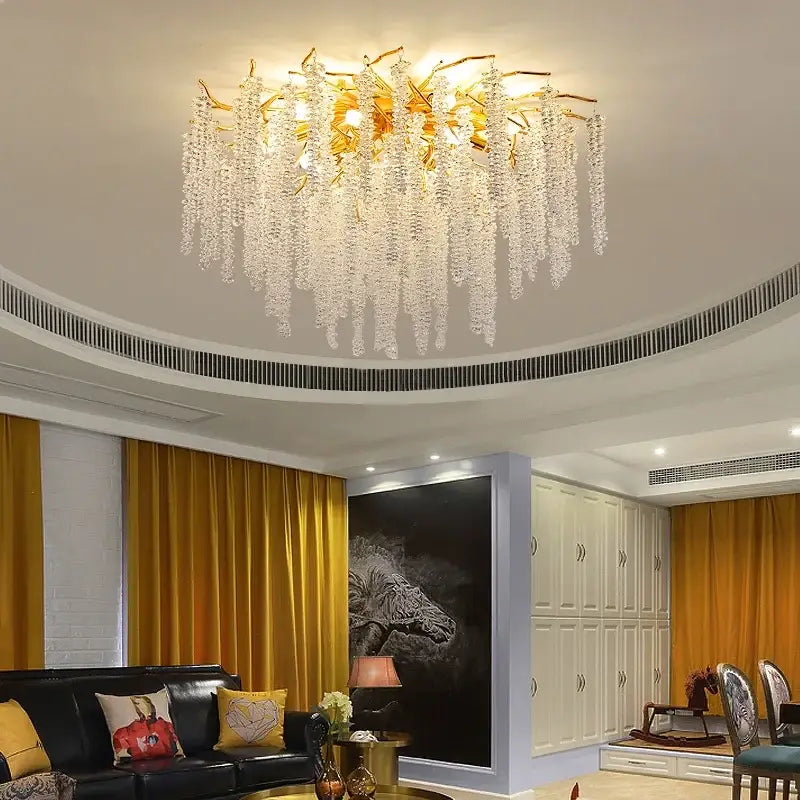 Gold Crystal Tassel Chandelier Cascading Design