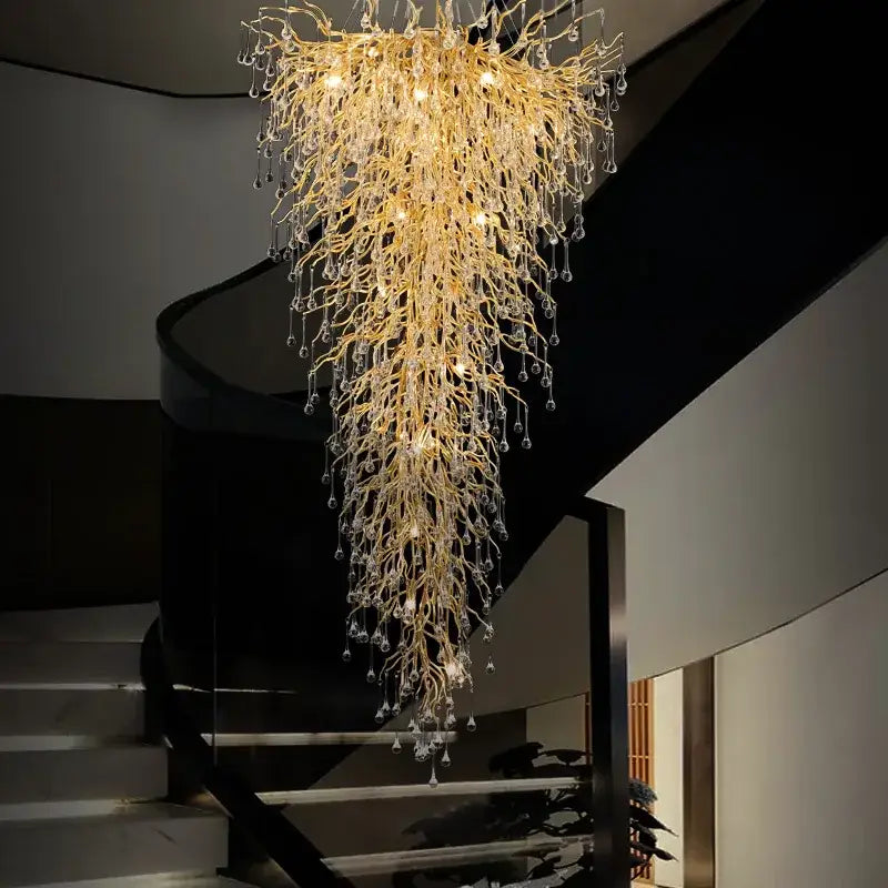 Gold Crystal Teardrop Chandelier with Adjustable Setting