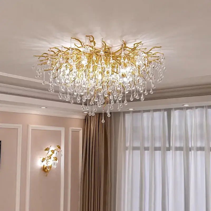 Gold Crystal Teardrop Chandelier with Adjustable Setting