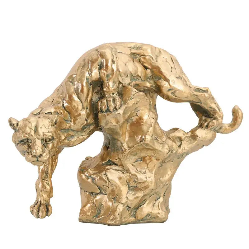 Golden Leopard Resin Figurine with Scrub Finish