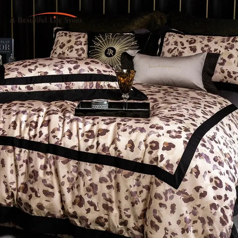 Cream Leopard Satin Bedding