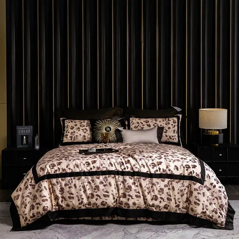 Cream Leopard Satin Bedding