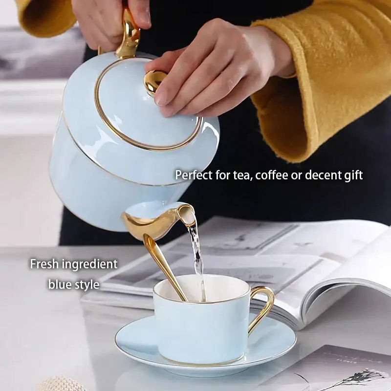 Blue Bone China Coffee Set
