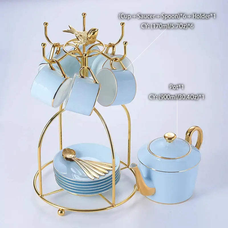 Blue Bone China Coffee Set