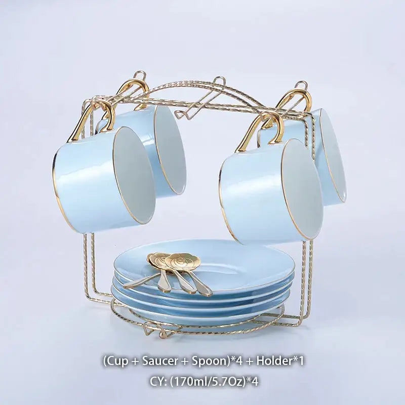Blue Bone China Coffee Set