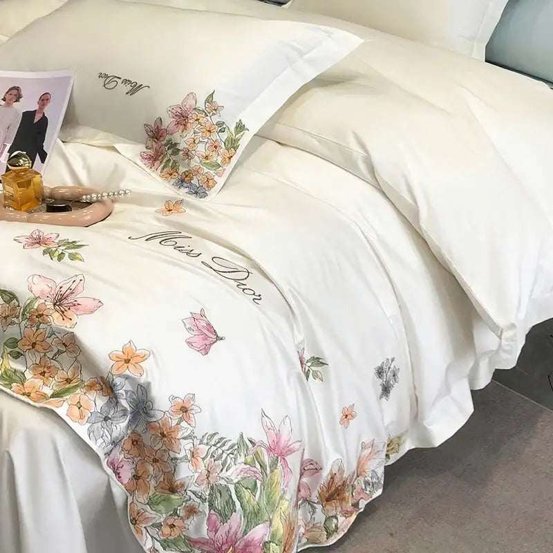White Floral Cotton Bedding