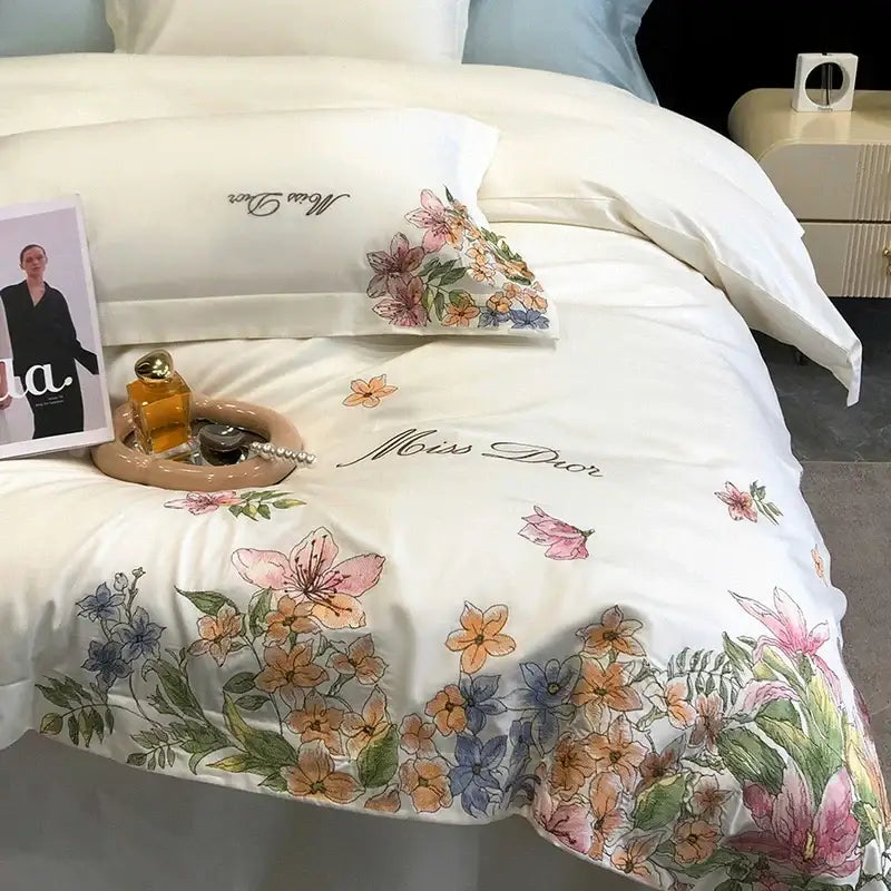 White Floral Cotton Bedding