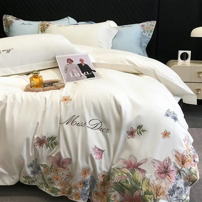 White Floral Cotton Bedding