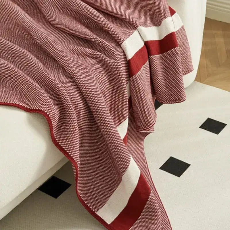 Maroon Striped Knit Throw