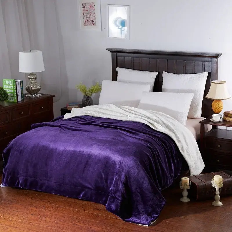 Maroon White Plush Blanket