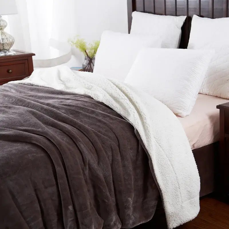 Maroon White Plush Blanket