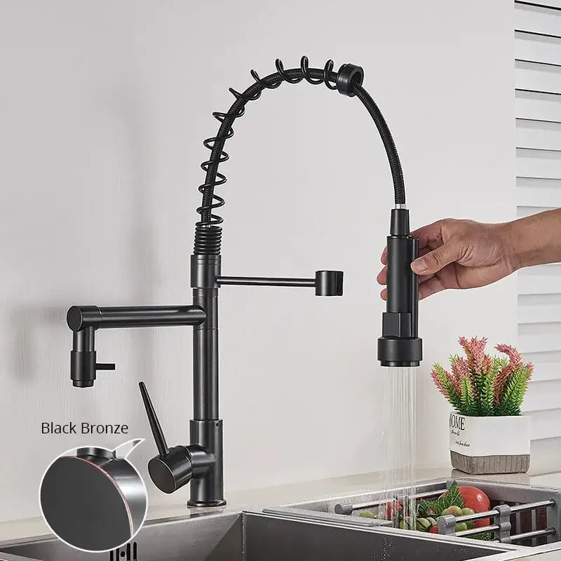 Black Brass Kitchen Faucet with Swivel Spout