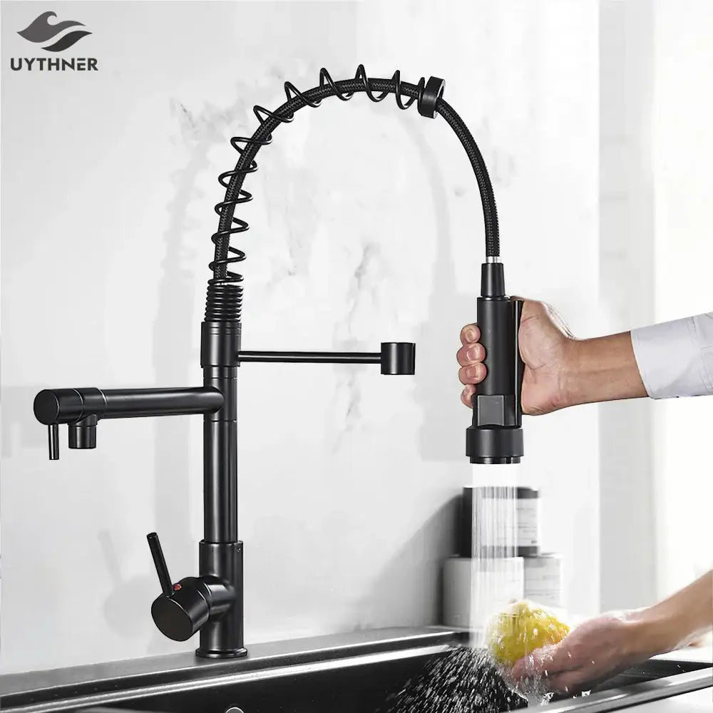 Black Brass Kitchen Faucet with Swivel Spout