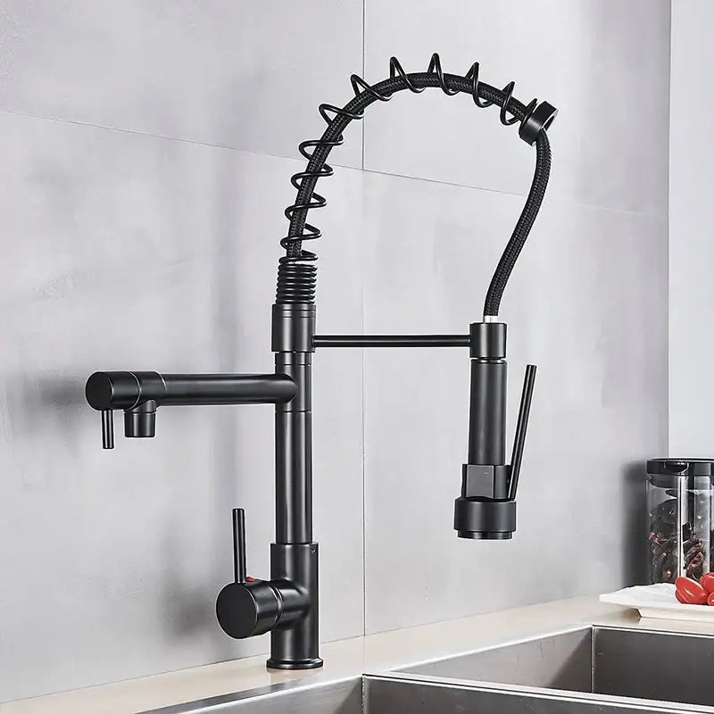 Black Brass Kitchen Faucet with Swivel Spout