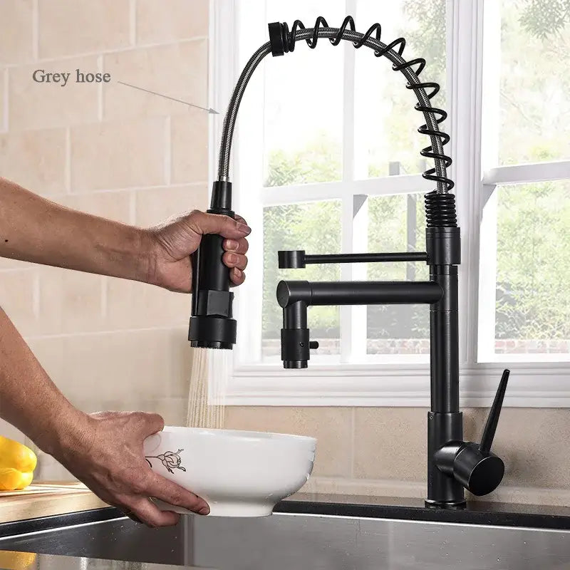 Black Brass Kitchen Faucet with Swivel Spout