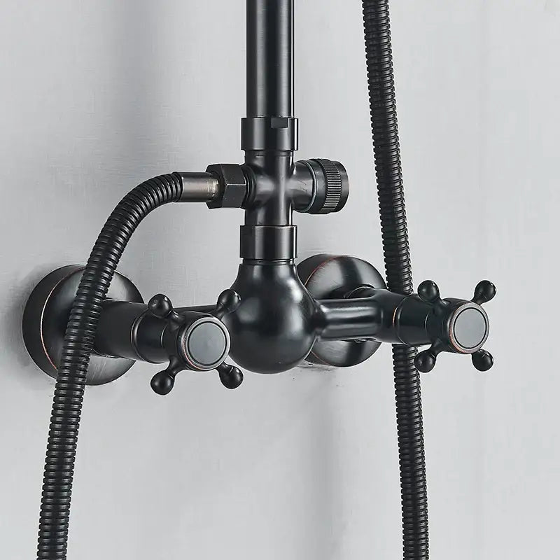 Black Rainfall Shower Dual Handle Bathroom Set