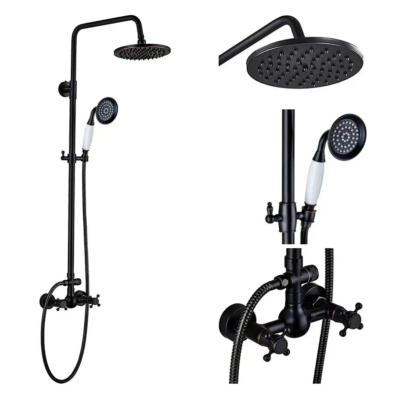 Black Rainfall Shower Dual Handle Bathroom Set
