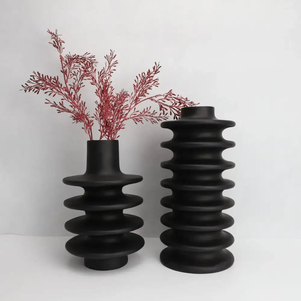 Black Geometric Ceramic Vase Spiral Design