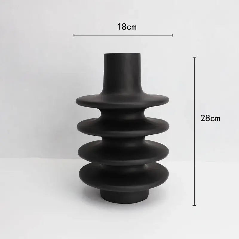 Black Geometric Ceramic Vase Spiral Design