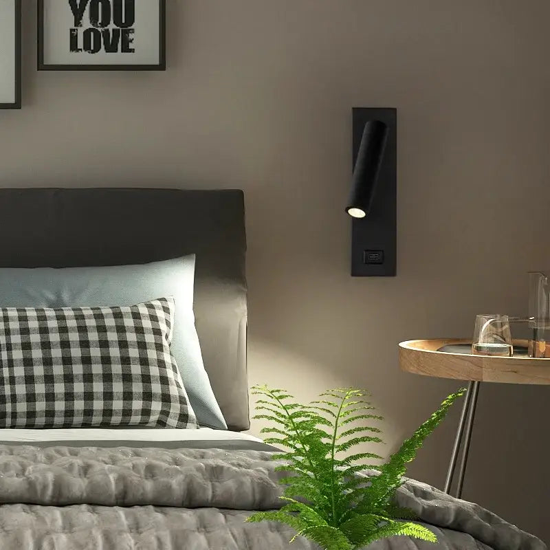 Black Matte LED Wall Sconce with USB Port