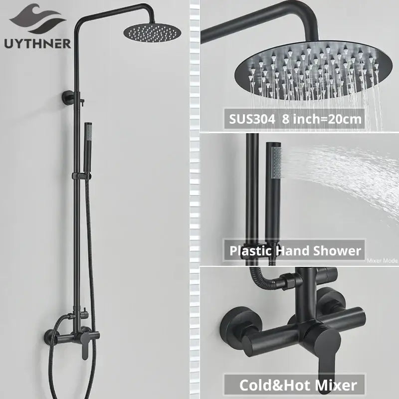 Matte Black Rainfall Shower Set