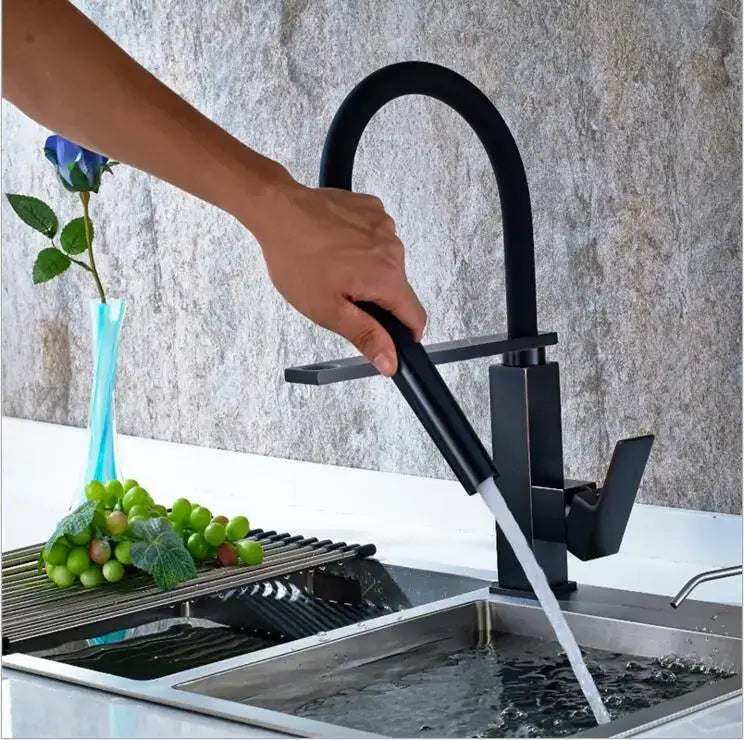 Black Swivel Kitchen Faucet Pull-Down Spray