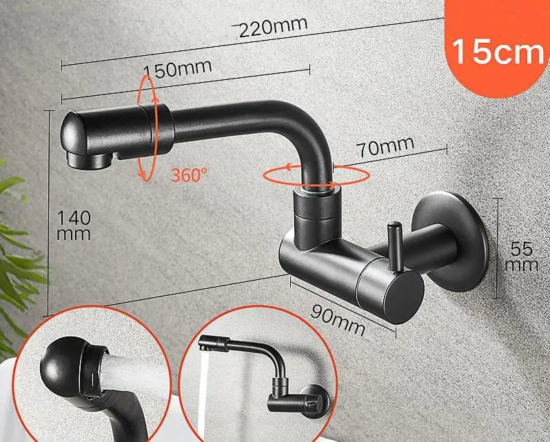 Black Rotating Kitchen Faucet 29cm Brass